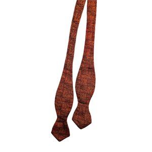 Cardinal AWESOME orange burgundy contemporary print SILK bow tie vintage